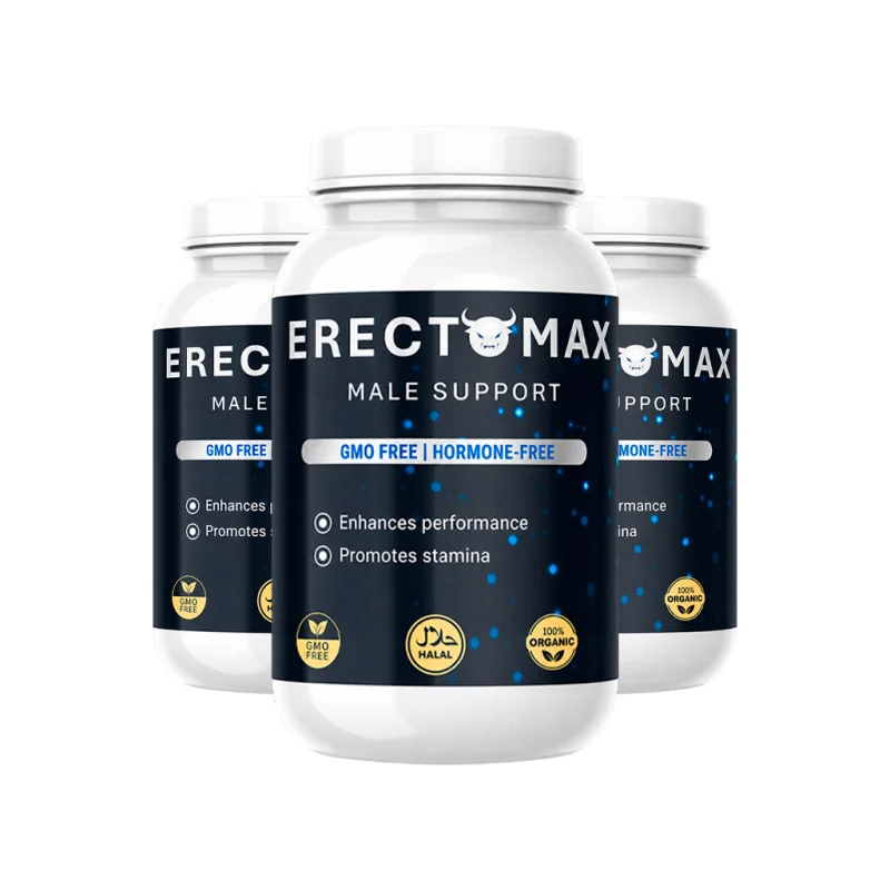 Erectomax — three capsule bottles, Male Support formula